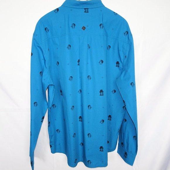 Prana Broderick Organic Cotton Blue Print Bowler Hat Button Down Shirt - Picture 2 of 5